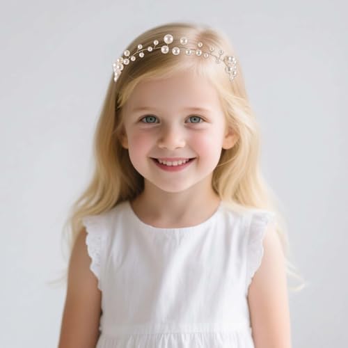 Parel Hoofdstuk voor meisjes, Delicaat Eerste Communie Headdress Parel Hoofdband Haar Accessoires Bloem Meisjes voor Verjaardagen Bruiloften Engagements Communie partijen 4