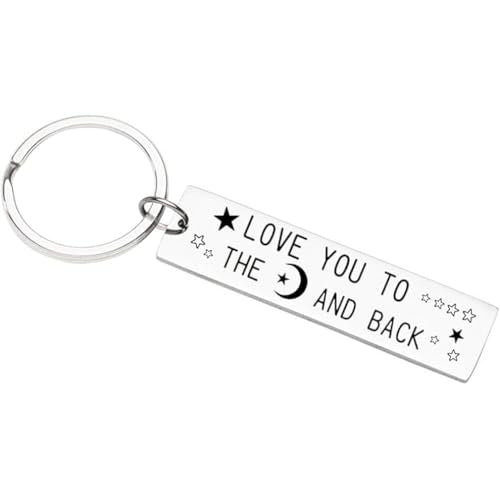 Paar Keychain Gift Love You To The Moon And Back Lovers Keychain Gift Inspirational Gift for Echtgenoot Vrouw Mam Dad Daughter Son Keychain Hanger Gift Birthday Moeder's Day Father's Day Gift,, siliver
