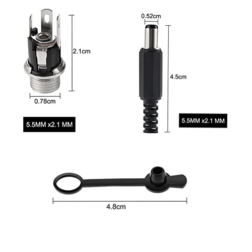 DC Hollow Plug 5.5mm x 2.1mm Mount Adapter set, 8 x DCPower Jack Socket Low Spanning Connector (met kabel) 8 x Hollow Plug 5.5 x 2.1, 8 x DC Montage Connector, 16x Rubber 3
