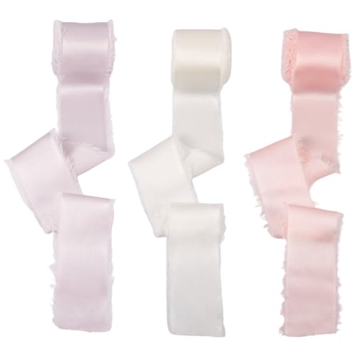 3 Rolls Polyester Gefraaid Fringe Ribbon 35mm Raw Edge Satin Ribbons voor bruiloft uitnodigingen Bruids Bow Bloem Boeketten Cadeaus Verpakking