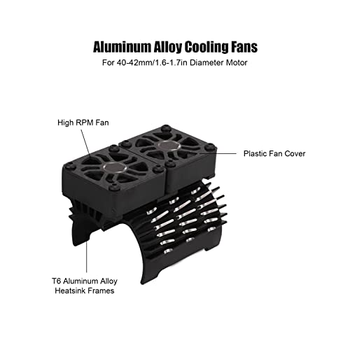 RC Brushless Motor Fan, Double Fan, 40-42Mm, Aluminium, RC Car Heat Sink voor 1/8 Remote Controlled Car(Zwart) 3