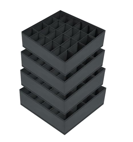 Verpakking van 4 Opbergdozen voor sokken en ondergoed, 24 Compartiments, Opvouwbare dozen (Opvouwbare doos, Lade Divider, Lade Organizer, Fabric Boxen voor het opslaan van sokken (Dark Grey)