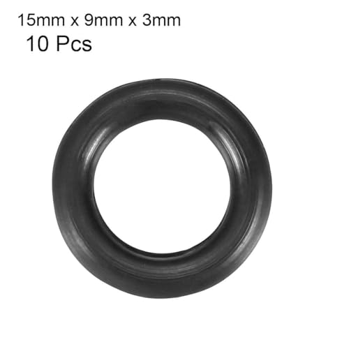Verpakking van 10 Nitril Rubber O-ringen, 15mm Buitendiameter, 9mm Binnendiameter, 3mm Breed, Rubber Wagers, Spacers, O-ringen, Seal Kit, Metrisch zegel 3