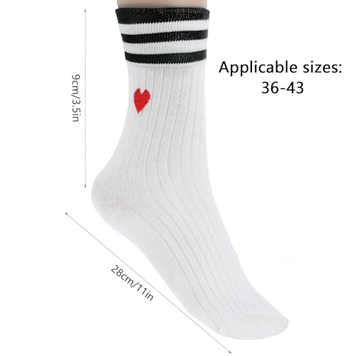 1 paar vrouwen witte sokken 36-43, White Retro Cotton Tennis Sokken met harten, Ademende katoenen sokken voor meisjes, tieners 3