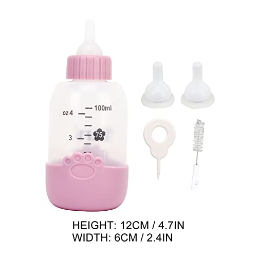 Pet Milk Feeding Bottle Kit voor Puppy Cat, 100Ml Universal Paw Pattern Siliconen Feeding Bottle with Clear Scale (Roze) 5