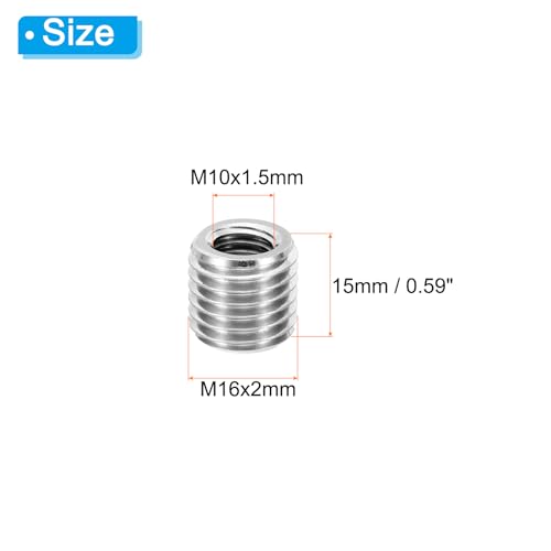 Reducer Nut Adapter met Mouw, 2 stuks M16 x M10 x 15mm man tot vrouw Nut Reparatie, Schroef invoegen, Reducer, Roestvrij staal conversie zilver