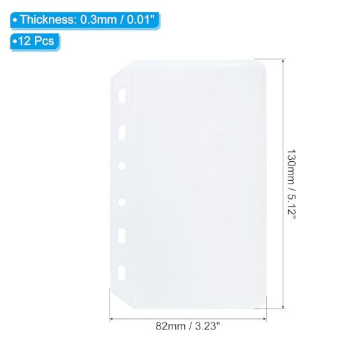 A7 Ring Binder, 12 stuks PVC 6 gaten Binder Mappen Foto's Kaarten Rekeningen Document Waterdichte Filing Opslag Losse blad zakken voor 6-Ring notebook map, Transparant