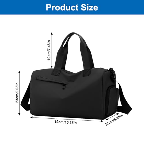 Sporttas met Schoen Compartiment en Nat Compartiment, Waterdichte Sporttas, Training Bag, Fitness Bag, voor mannen en vrouwen, voor Sport, Training, Sportschool (Zwart)