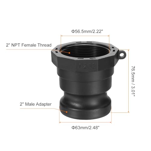 Poly Cam Lock Fittings, 2 stuks Deel Een 2 Inch Mannelijke Adapter x 2 Inch Vrouwelijke NPT Wire Cam Groove Slang past polypropyleen Cam Lock Fittings, Zwart