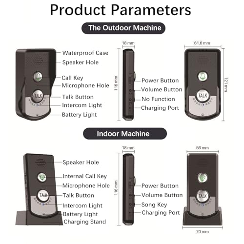 2 Way Voice Intercom Draadloze intercom deurbells oplaadbaar draadloos intercomsysteem voor thuis klaslokaal kantoor 3