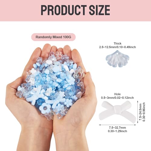 100g Diverse Acryl kralen Bloem Kralen Caps Bow Butterfly Heart Leaf Esthetic Craft Kralen Bulk voor armband sieraden maken, Cornflower blauw & White 3