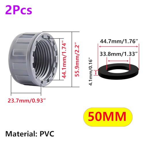 2 st Outer End Caps, 50mm Vrouw, Pijpstopper, Drain Pipe End Cap, met Seal, Grey