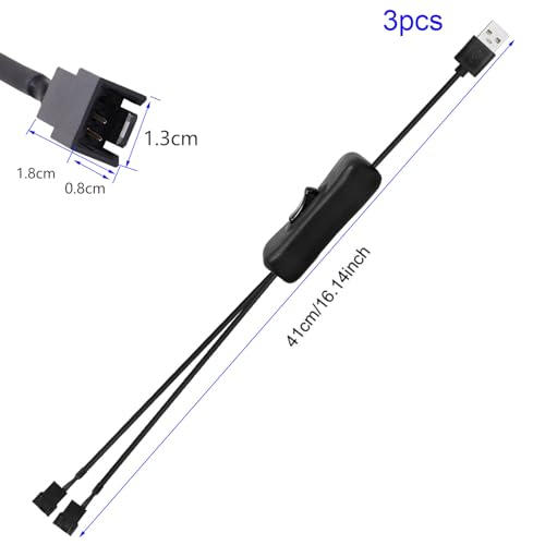 3 Pack 4 Pin PWM USB-kabel, 4 Pin USB Ventilator Kabel met Schakel aan, Splitter 1-Way 2-Way USB naar PWM 5V Ventilator, Power Cable Fan PC USB (40cm) 3