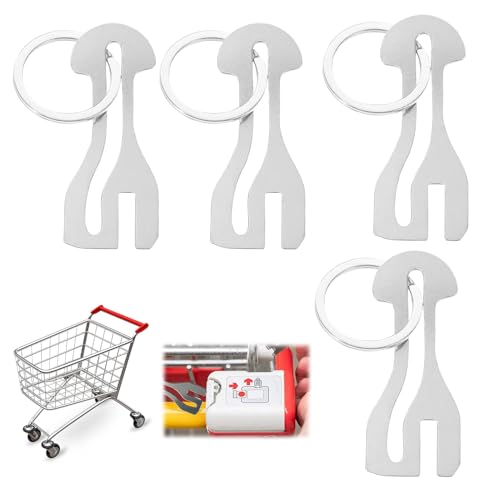 Verpakking van 4 Roestvrij Staal Winkelen Winkelwagen Coin Metal Shopping Winkelwagen Coin Key Chain Removable voor Alle Winkelwagen