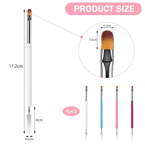 4 stuks Nagelborstel voor Gel Nails, Double Nail Penselen voor Gel Nails, Flat Manicure, Builder Nails, Kunstgereedschap Afgewerkt penseel Pusher, Schilder Pen voor DIY Gel Nails