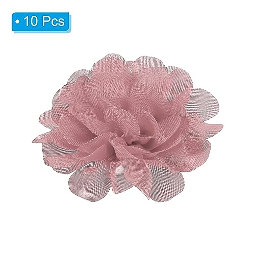 7cm Chiffon Bloemen, 10st Mesh Stof Bloemen Naaistof Appliques Hoofdband Decoraties voor DIY Craft Bruiloft Decor, Vuil Roze 3