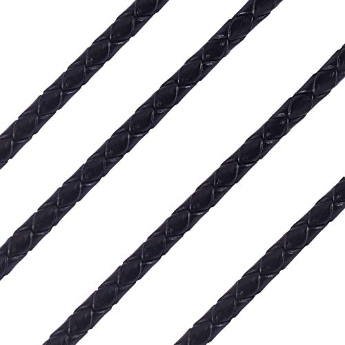 Rond gevlochten leren koord voor armbanden, ketting en sieraden, zwart, 4 mm x 5 m 3