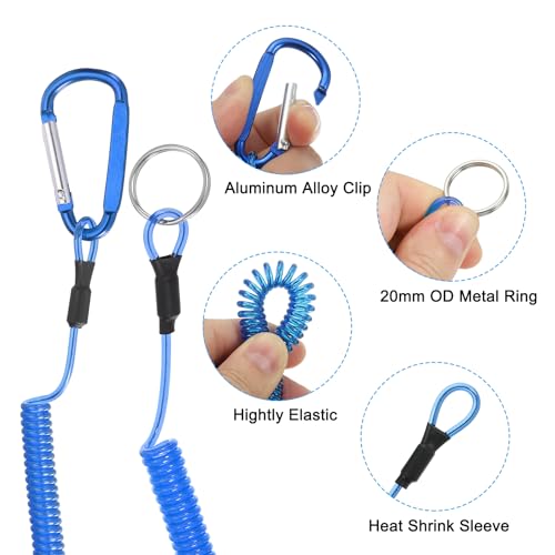 Spring Fishing Lanyard, Retractable Coiled Tether Spiral Coil Keychain Cord met metalen Clip & Split Ring voor Tang, boot varen Fly Fishing 3