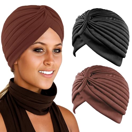 2 stuks Chemosleep Turban,Headwear Headwear,Elastische hoofddoek Soft Pre-Tied Cross Knot Headwear Hat Volledige Headwear Skull Caps Stretch Zachte Slaapmuts voor