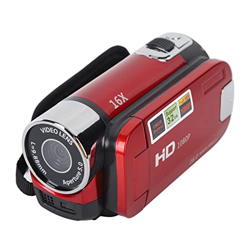 Handheld Video Camcorder, 1080P 16MP DV Camera 2.7in TFT Draaibare scherm 16x Vloggen Video voor Kinderen Digitale Zoom met USB Kabel Black Mini DVD Speler (rood)