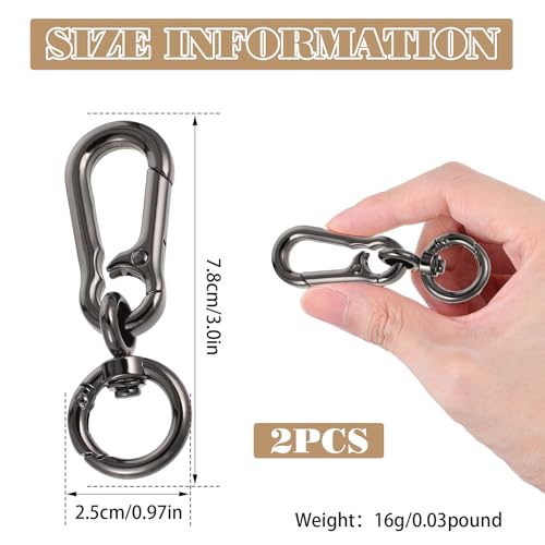 2 x roterende karabijnhaak, metalen karabijnhaak Haak, Sleutelhanger met Swivel Joint, Zwart, Verwijderbare Lobster sluiting voor DIY handtas, Sleutelhanger, Ambachten