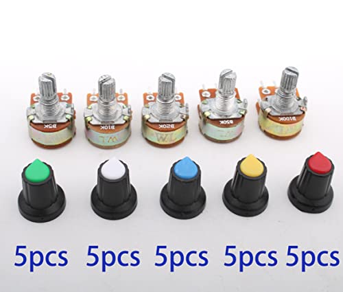 Potentiometerset, lineaire potentiometerset, lineaire potentiometer (B5K B10K B20K B50K B100K) roterende potentiometer 6-pins variabele weerstanden, dual taper audio B, type