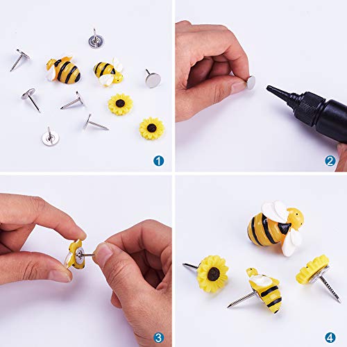 60 stuks Flat Resin Bijen Zonnebloemen Cabochons Decoraties met platte hoofd Nagels voor DIY Crafts Scrapbook Home Decoratie 5
