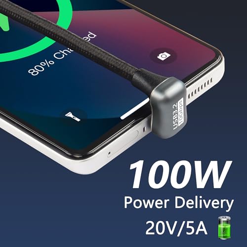 USB-C naar C-kabel, 100W, Tegenover U-vorm, Terug, Angled, USB-C, USB 3.2 Type C, Plug naar Bus Extension Data Cable, 10Gbps, Fast Charging Cable (0,5m)