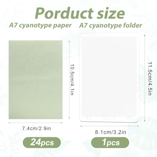 24 stuks Zon Print Papier, A7 Cyanotype Papier en Map Hoge gevoeligheid Zon/Zolder Actieve Kunst Drukpapier voor Ambachten Projecten DIY Kunst Onderwijs Zonlicht Fotografie