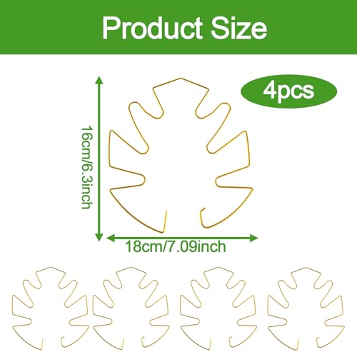 4Pcs Monstera Leaf Plant Ondersteuning, Metaal Monstera Ondersteuning Klimmen Plant Stam Stabilisator Houder voor Binnen en Buiten Tuin Accessoires (Goud)