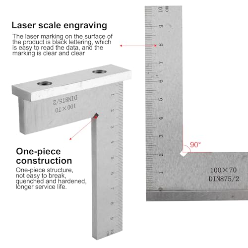 Carpenter Hoek 100 x 70 mm, Hoed Hoek gemaakt van staal met basis en schaal DIN 875, Hoek Ruler 90 graden, Hoekblok voor ingenieur, Carpenter, Laboratorium Machine, Houtbewerking 4