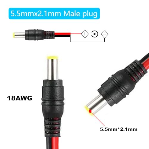 10 st 5.5 x 2.1mm DC Power Pigtail Cable, 12V 5A DC Pigtail Power Connector, 18 AWG 5.5 x 2.1 Socket voor Camera, CCTV, DVR, LED System 3