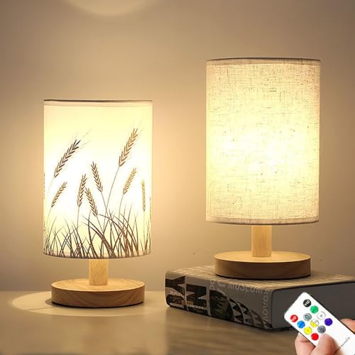 Kleine tafellamp Dimbare LED Bedside Lampen Solid Wood USB Nachtlampje met Tarwe Kaars Lampschade Bloempatroon Eye Caring Slaapkamer 3