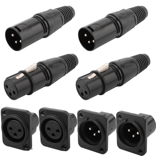 Verpakking van 4 3 Pin XLR Solder Connector, XLR Plug/Socket, Microfoon Kabelplug, Microfoon Audio Jack + Vrouw voor 3-Pin XLR Panel Mount, Zwart