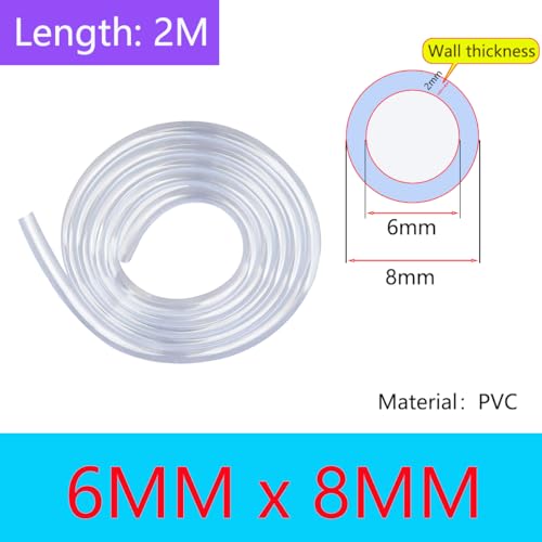 PVC Slang, Waterslang 2m, 6mm ID x 8mm OD Waterluchtslang, Multifunctionele slang voor Tuinbesproeiingspomptransfer