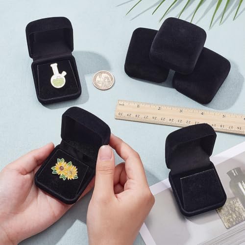 6 stuks Velvet Badge Presentatiedoos, Verzamelaar Stand met Lapel, Velvet Opbergdoosjes voor Broches, Lapel Pins Sieraden, 5,3 x 5,8 x 3,5 cm, Zwart 3