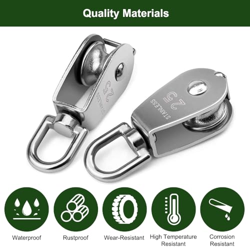 2 stuks M25 Pulley Small Touw Pulleys met 1 kogellagers Draad Pulley, 304 Roestvrij stalen kabelroller, Perfecte Pulleys voor fitnessapparatuur, Veilige laadcapaciteit tot 140 kg 3