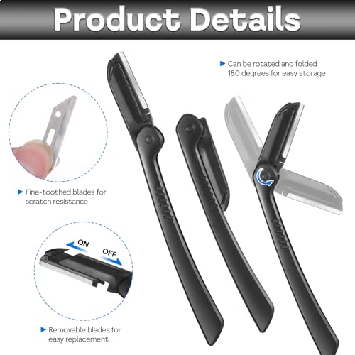 Verpakking van 10 Vouwbare wenkbrauw scheermesjes, Dermaplane scheermes voor mannen, Multifunctionele gezicht scheerapparaat, Praktische haarverwijderaar, Opvouwbaar 4