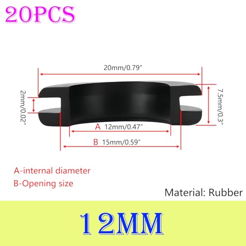 Verpakking van 20 rubberen oogjes, opening 12 mm, installatie diameter 15 mm, rubber draadvoer, rubberen dopjes