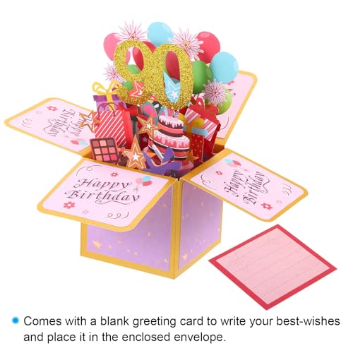 Verjaardagskaart 90e verjaardag, verjaardagskaart Cadeaukaart Grappig Gelukkige verjaardag Sweet 3D met wenskaart en envelop, gouden foil 3