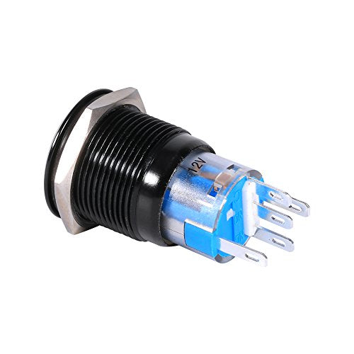 LED-duwknop, 19mm 12V-24V metalen LED aan/uit Zelfvergrendelende drukknop Waterdichte 12V-schakelaar Drukknop (2 stuks, wit) 4