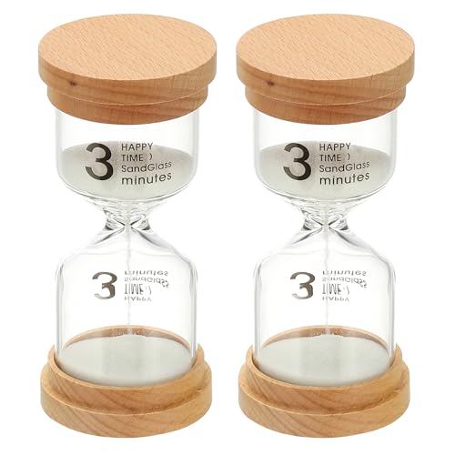 3 Minuten Zand Timer, 2 stuks Houten Zandhorloge, High Borosilicaatglas, Uurglass, Zandklok, voor Games, Klaslokaal, Keuken, Kantoor, Home Decoratie, Wit