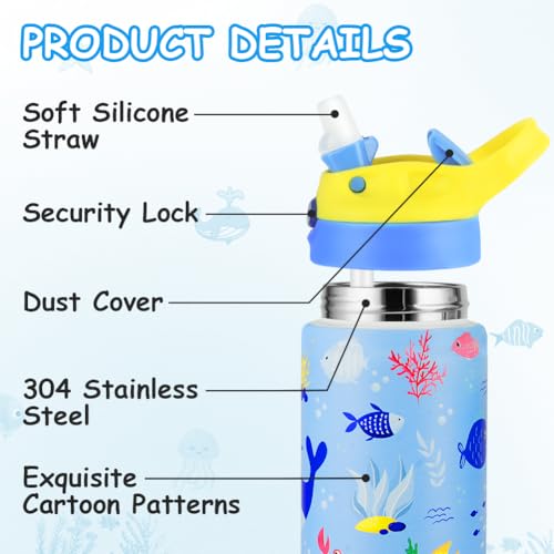 350ml/12oz Kinder Roestvrij stalen waterfles met stro, Vacuum Geïsoleerde Waterflessen, BPA Gratis, Flip Sport Waterfles, Metalen Leakproof Kleine Fles voor Jongens Meisjes Peuters 3