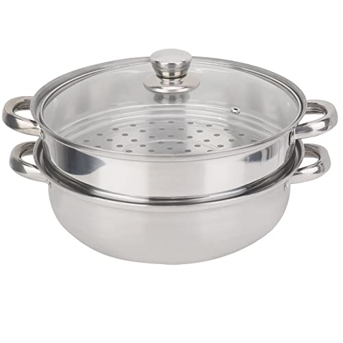 Stoomkoker set Roestvrij staal 2-Tier Steamer Pot Soep Pot Gehumaniseerd Handle Vlees Groente Design Keukenpot set voor Home Restaurant 26 x 27 x 27 cm