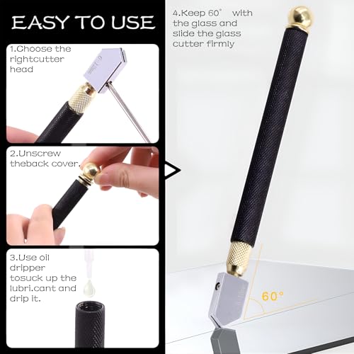 Glassnijder 2mm-20mm, Metalen Legering Glassnijder Diamant, Carbide Tip Glassnijder, Potlood Style Oil Supply Carbide Tip, Glassnijder, voor Dikke Glas, Spiegel en Mozaïek 4