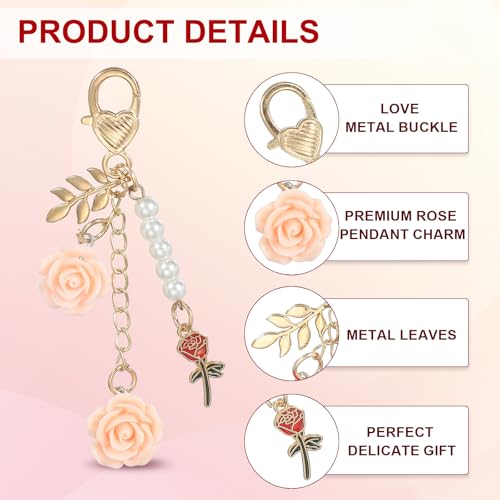 roos sleutelhanger hanger, roos bloem portemonnee charme voor handtassen bloemen sleutelhanger met ketting kwastje voor vrouwen meisjes tote zakken 3