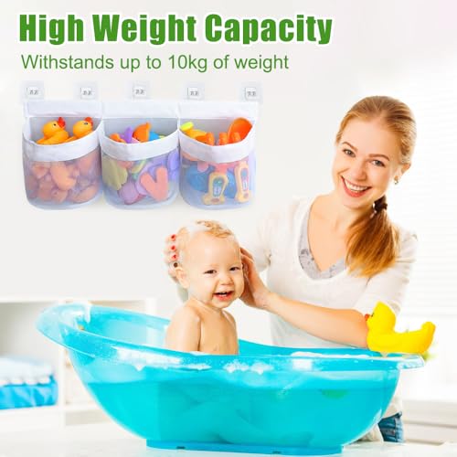 Bad Speelgoed opslagzak met 3 compartiments, opslagzak, badspeelgoed, opslagzak, badspeelgoed, Mesh Bag, opslag en sorteerspeelgoed (wit) 5