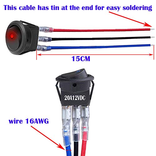 Schakelschakelaar, 12V 20A/24V 10A LED Rocker Switch (met 16AWG Wire) SPST Aan/uit voor auto, vrachtwagen, offroad, boot, marine (5 sets) (Geel) 3