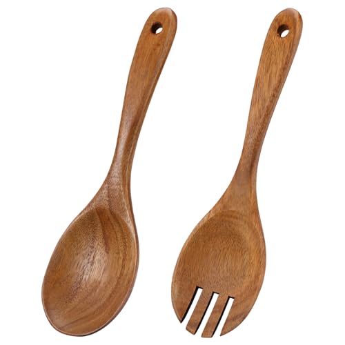 2 stukken Salade Rack hout koken lepel set hout keuken Steun Hout Spatula Pan Spatula hout afwasmachine Veilige salade vork salade lepel Bestek Set voor salade vruchten