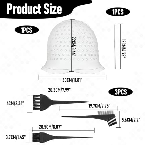 7 Stuks Siliconen Highlight Caps Siliconen haardop set Herbruikbare kap met gaten Haardop markeren met tasjes en naald voor haar Salon thuis Haarverf Accessoires